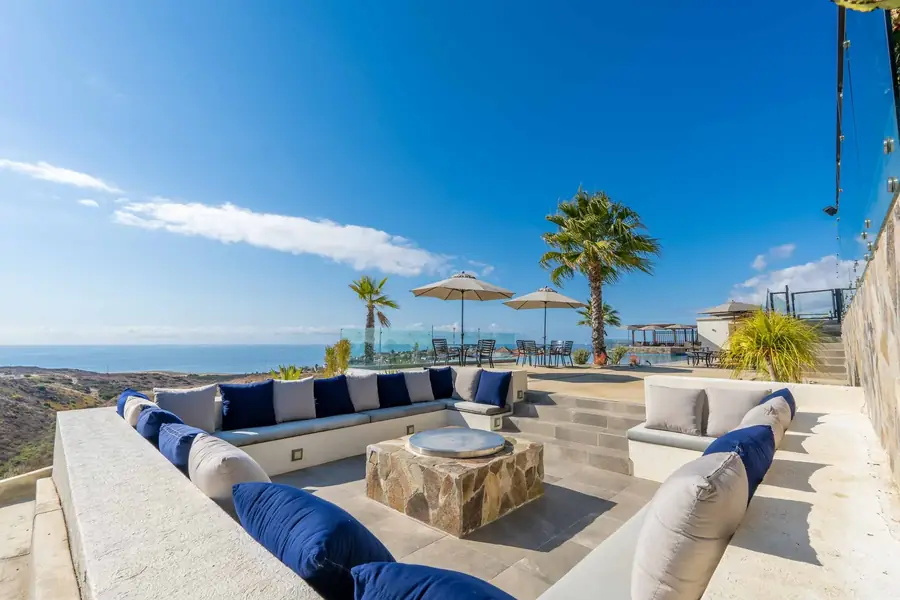 Firepit lounge with ocean view at Loma Serena, Rancho El Descanso