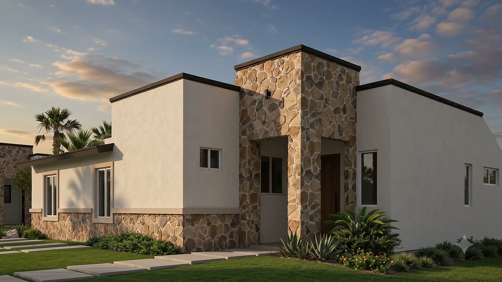 Loma Serena home exterior at golden hour (render)